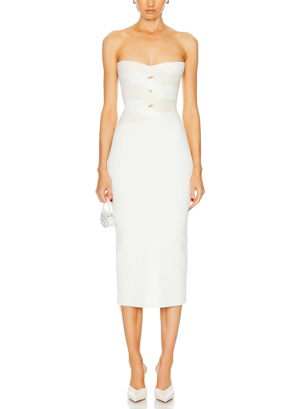 Dion Lee Strapless Cream Interlocking Weave Midi Dress Size S
